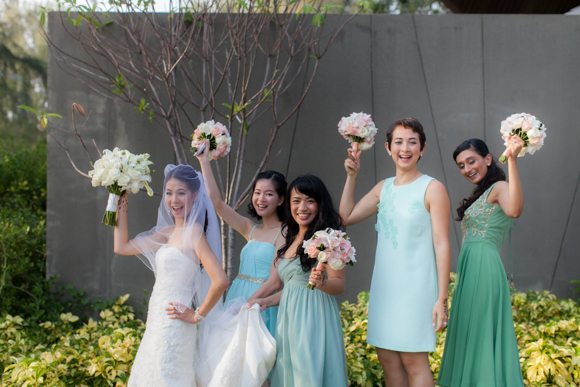 Beach wed Phuket bride and bridesmaids